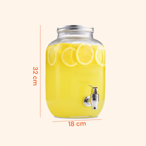 Dispenser Bevande in Vetro 8L con Rubinetto in Alluminio