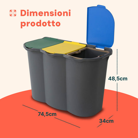 Contenitore 3 Scomparti Raccolta Differenziata
