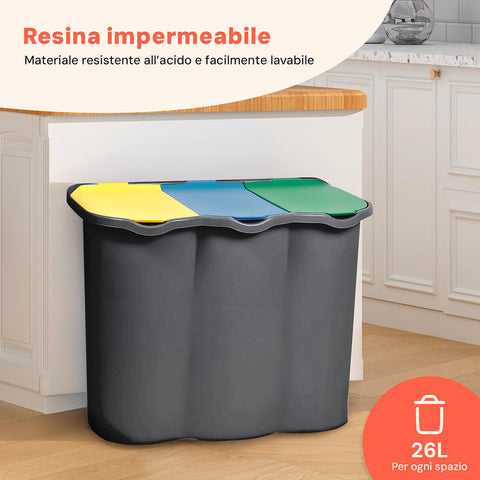 Contenitore 3 Scomparti Raccolta Differenziata