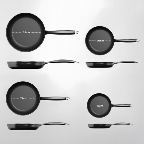 Set 4 Padelle Antiaderenti con Manico Soft Touch Ergonomico