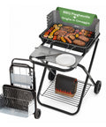 Barbecue Pieghevole in Acciaio Smaltato Nero con Ruote 60x80x84cm