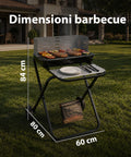 Barbecue Pieghevole in Acciaio Smaltato Nero con Ruote 60x80x84cm