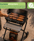 Barbecue Pieghevole in Acciaio Smaltato Nero con Ruote 60x80x84cm