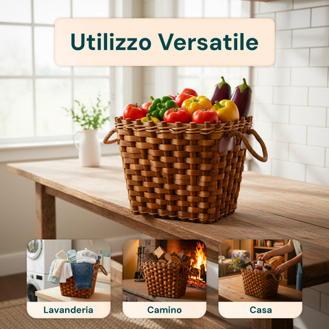 Cesto in Legno per Legna da Camino – Fodera in Juta e Maniglie Resistenti