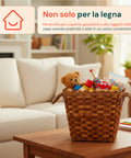 Cesto in Legno per Legna da Camino – Fodera in Juta e Maniglie Resistenti
