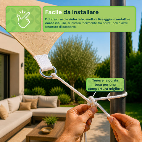 Vela Ombreggiante Quadrata Beige Idrorepellente con Protezione UV per Esterni