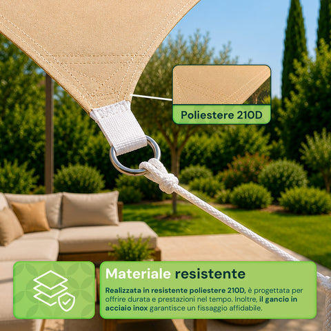 Vela Ombreggiante Quadrata Beige Idrorepellente con Protezione UV per Esterni