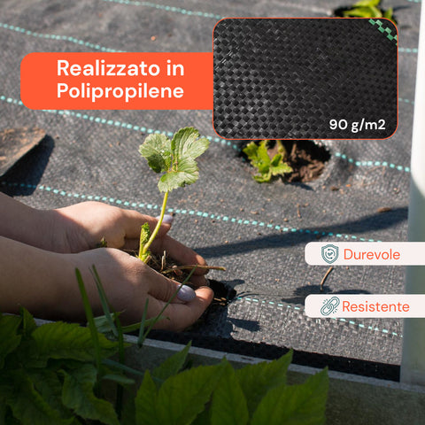 Telo Giardino Anti Erbacce Giardino 2x10 m 90 g/m² in PP Multiuso