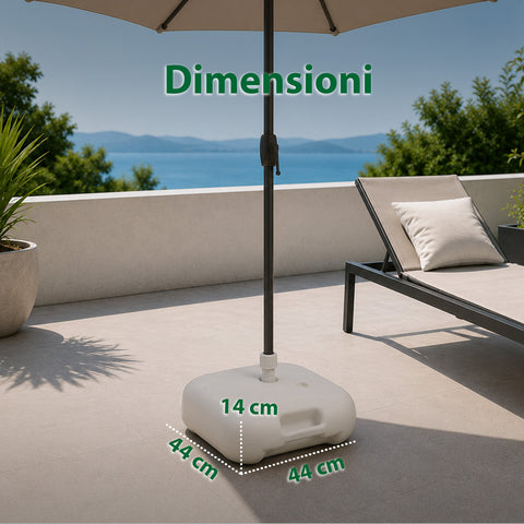 Base per Ombrellone da Giardino 20L in PP – Supporto Riempibile con Acqua o Sabbia – Per Pali ø22-32mm e Ombrelloni fino a 2,2m – Dimensioni 44x44x14cm – Facile Montaggio e Pulizia