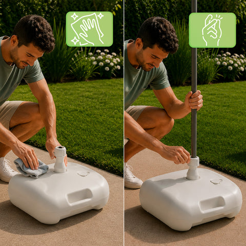 Base per Ombrellone da Giardino 20L in PP – Supporto Riempibile con Acqua o Sabbia – Per Pali ø22-32mm e Ombrelloni fino a 2,2m – Dimensioni 44x44x14cm – Facile Montaggio e Pulizia