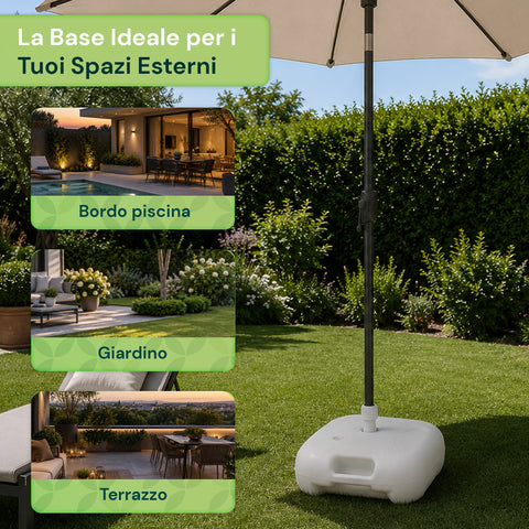 Base per Ombrellone da Giardino 20L in PP – Supporto Riempibile con Acqua o Sabbia – Per Pali ø22-32mm e Ombrelloni fino a 2,2m – Dimensioni 44x44x14cm – Facile Montaggio e Pulizia