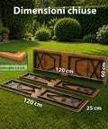 Set Tavolo e 2 Panche Pieghevoli da Giardino 120cm / 180cm in Legno con Struttura in Ferro e Foro Ombrellone 5cm – Portata Tavolo 200kg