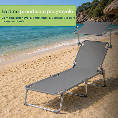 Lettino Prendisole Pieghevole in Tessuto Oxford – Rinforzi in Alluminio, Parasole Girevole 360° e Schienale Reclinabile 0-60° – Portata 100kg
