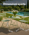 Set Tavolo e 2 Sedie Richiudibili in Ferro da Giardino – Tavolo Rotondo ø 60cm e 2 Sedie Salvaspazio – Portata 150kg/100kg