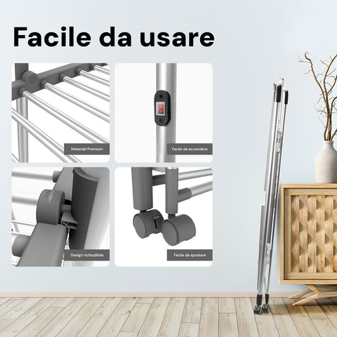 Magic Dry Tower – Stendino Elettrico a 3 Ripiani Pieghevole 300W