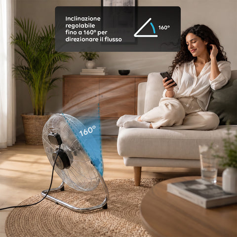 Ventilatore da Terra ø 40cm – Inclinabile, Potenza 65W e Pale in Metallo