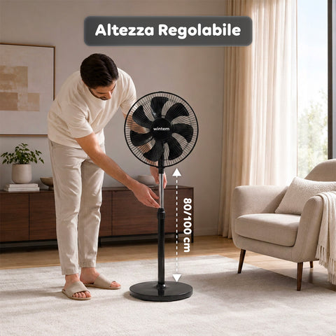 Ventilatore a Piantana 40W con 7 Pale, 3 Velocità, Altezza Regolabile 80-100cm