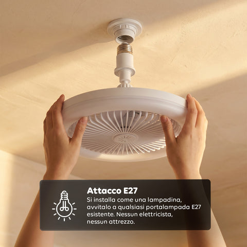 Ventilatore da Soffitto con Luce LED 10W Dimmerabile – 3 Velocità, Timer 4h e Telecomando – Diametro 25cm, Attacco E27, Potenza 55W – Luce Calda, Naturale e Fredda – Silenzioso