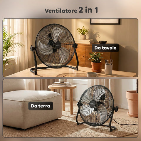Ventilatore da Terra ø 40cm – Inclinabile, Potenza 65W e Pale in Metallo