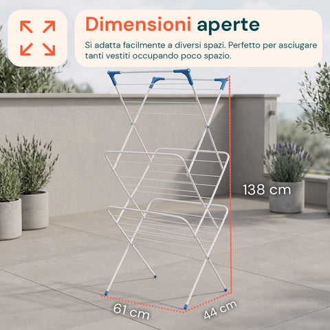 Stendibiancheria in Acciaio 61x44x138cm – Verticale, 4 Ganci e Pieghevole