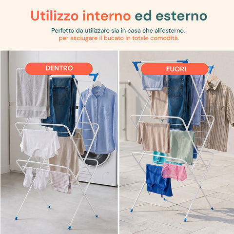 Stendibiancheria in Acciaio 61x44x138cm – Verticale, 4 Ganci e Pieghevole