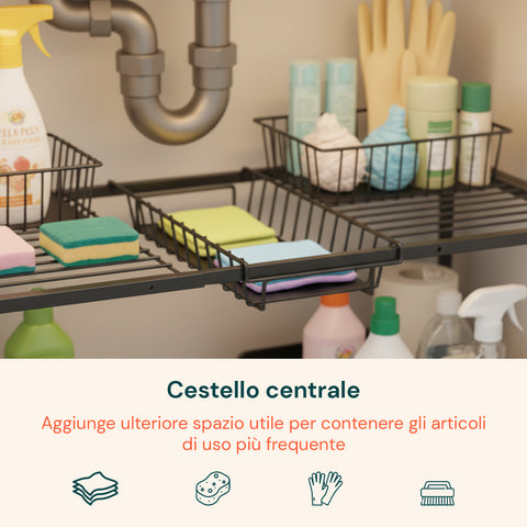 Organizer Sottolavello Cucina Espandibile con 2 Cassetti Estraibili