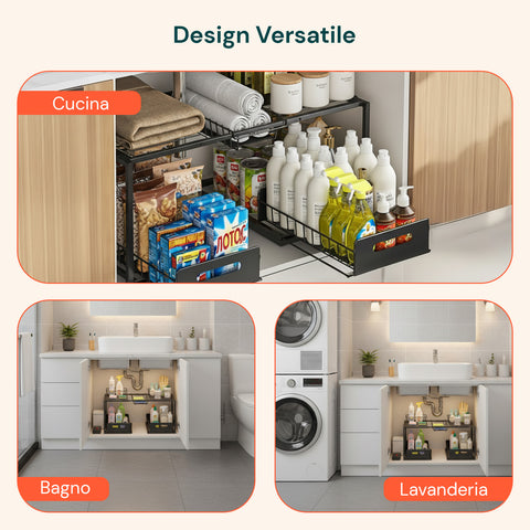 Organizer Sottolavello Cucina Espandibile con 2 Cassetti Estraibili