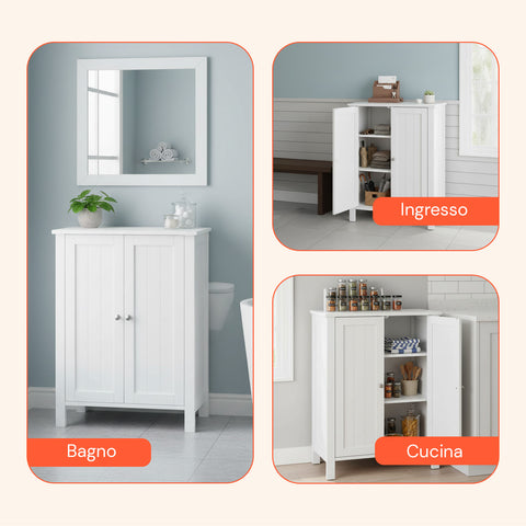 Armadietto Multiuso in MDF con Ripiani Regolabili e 2 Ante per Bagno o Cucina