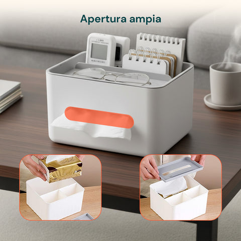 Dispenser Multiuso da Tavolo - Organizer con 3 Scomparti e Porta Fazzoletti
