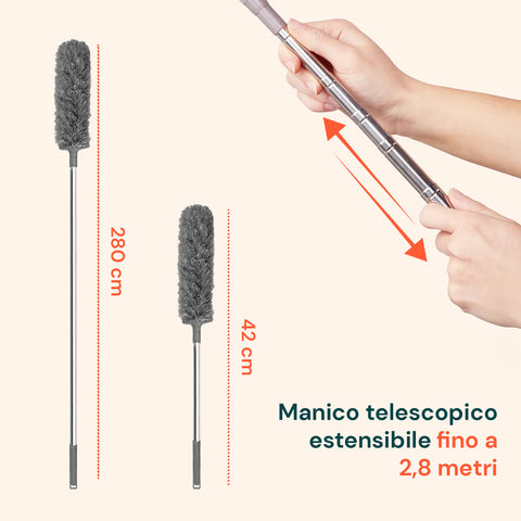 Spolverino con Asta Telescopica Estensibile fino a 2,8 m e Testa Inclinabile