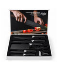 Set Coltelli da Cucina 6 Pezzi in Acciaio Inox con Motivo a Diamante, Completo di: Coltello da Chef, Trancio, Multiuso, Mannaia, Forbici e Pelapatate