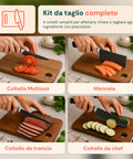 Set Coltelli da Cucina 6 Pezzi in Acciaio Inox con Motivo a Diamante, Completo di: Coltello da Chef, Trancio, Multiuso, Mannaia, Forbici e Pelapatate
