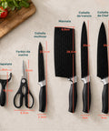 Set Coltelli da Cucina 6 Pezzi in Acciaio Inox con Motivo a Diamante, Completo di: Coltello da Chef, Trancio, Multiuso, Mannaia, Forbici e Pelapatate