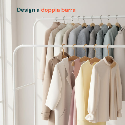 Appendiabiti con Doppia Asta in Metallo Bianco con Ripiano Porta Scarpe