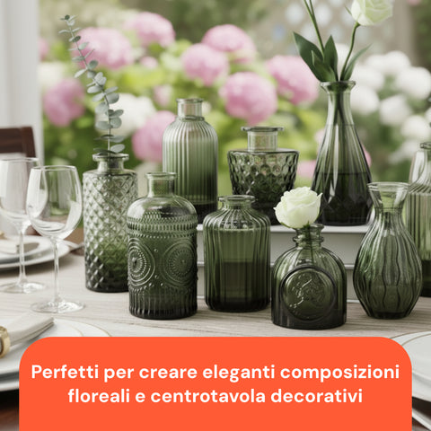 Set 12 Vasi Decorativi in Vetro con Forme e Misure Assortite per Fiori e Centrotavola