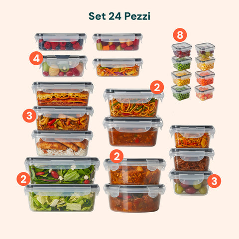 Set 24 Contenitori Ermetici per Alimenti con Etichette Riutilizzabili e Penna