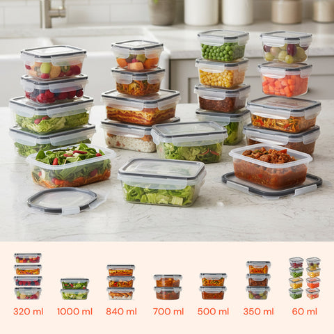 Set 24 Contenitori Ermetici per Alimenti con Etichette Riutilizzabili e Penna