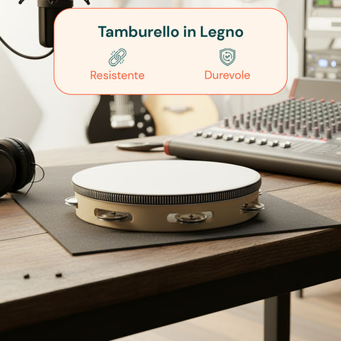 Tamburello Ritmico in Legno e Rivestimento in Poliestere Ø25 cm con 8 Sonagli