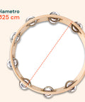 Tamburello Ritmico in Legno e Rivestimento in Poliestere Ø25 cm con 8 Sonagli