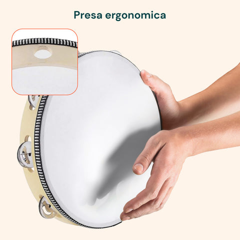 Tamburello Ritmico in Legno e Rivestimento in Poliestere Ø25 cm con 8 Sonagli