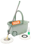 Kit Mocio Rotante 360° con Secchio 14L - 46x27x22cm e Centrifuga in Acciaio – Include 2 Testine in Microfibra, Dosatore Sapone e Asta Telescopica – Set Lavapavimenti Universale con Ruote e Scarico