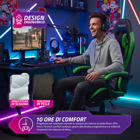 Sedia Gaming Reclinabile con Poggiapiedi Estraibile ,Cuscino Lombare e Poggiatesta