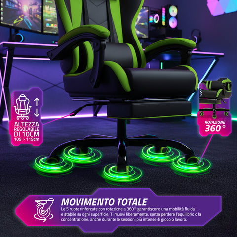 Sedia Gaming Reclinabile con Poggiapiedi Estraibile ,Cuscino Lombare e Poggiatesta