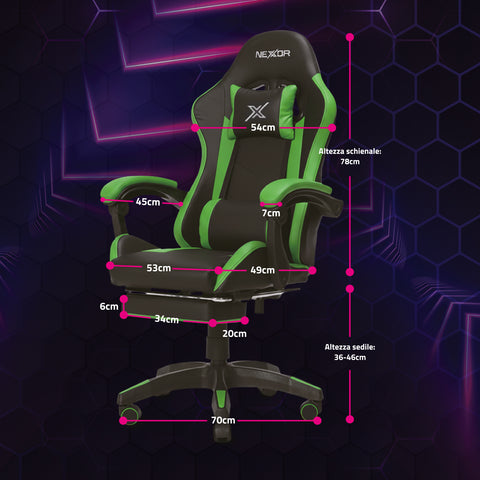 Sedia Gaming Reclinabile con Poggiapiedi Estraibile ,Cuscino Lombare e Poggiatesta