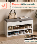 Scarpiera in MDF con Seduta Ribaltabile in Lino Imbottita e 2 Ripiani Salvaspazio