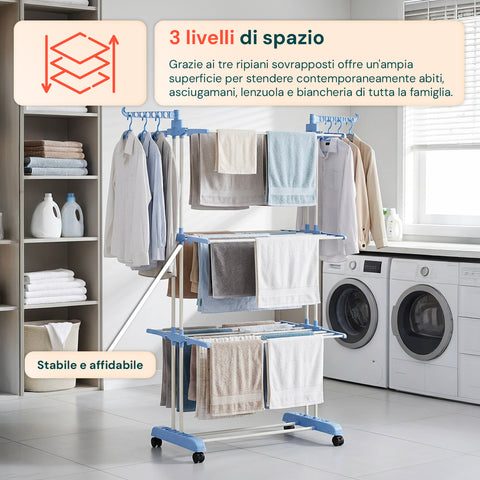 Stendibiancheria 3 piani salvaspazio, portata 20 kg