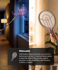 Racchetta Elettrica Zanzare 2-in-1 – Manico Telescopico Estensibile 79-106cm e Testa Rotante 90° – Griglia 4000V a 5 Strati, Luce UV 365nm e Batteria 1800mAh USB-C – Sterminatore Insetti Soffitto