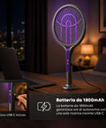 Racchetta Elettrica Zanzare 2-in-1 – Manico Telescopico Estensibile 79-106cm e Testa Rotante 90° – Griglia 4000V a 5 Strati, Luce UV 365nm e Batteria 1800mAh USB-C – Sterminatore Insetti Soffitto