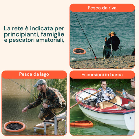 Rete da Pesca Portatile 75 cm in PP Resistente con Sistema Anti-Fuga