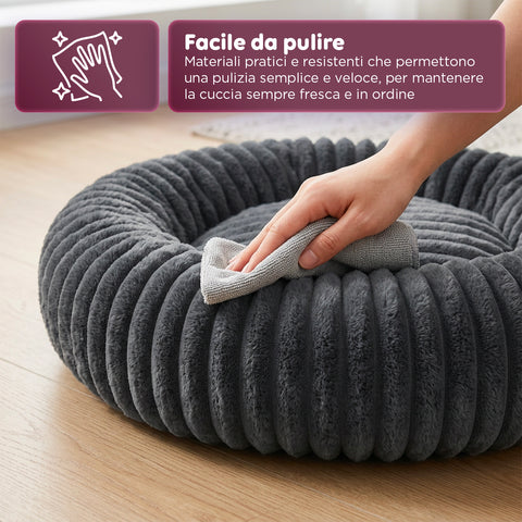 Cuccia Donut Morbida e Confortevole per Cani e Gatti Varie Taglie e Colorazioni